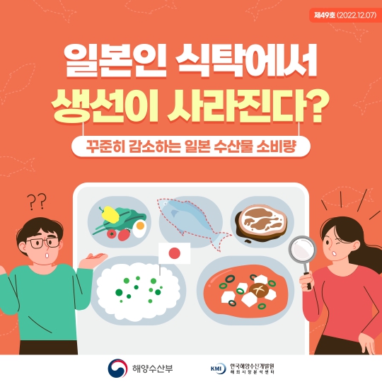 [카드뉴스] 일본인 식탁에서 생선이 사라진다? - 꾸준히 감소하는 일본 수산물 소비량 표지